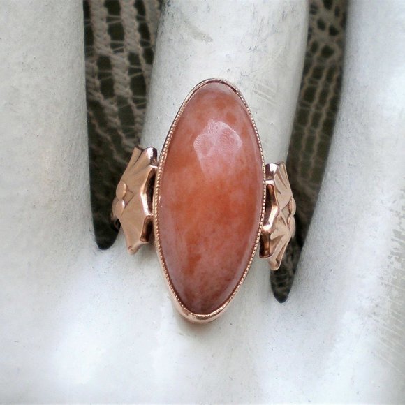 Vintage Russian Russia Soviet USSR 14K 583 Rose Pink Gold Pink Peach Agate Ring